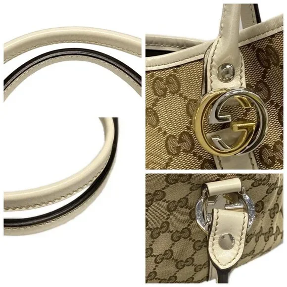 GUCCI GG Twins, GG Pattern Beige Dark Brown White Jacquard Leather -506-060625